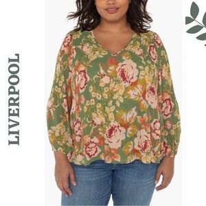 Liverpool Floral Pleated Blouse Small NWT